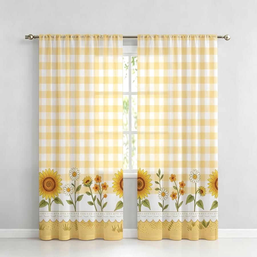 Home Office Rate - 2PCS Digital Print Sheer Curtain, Yellow