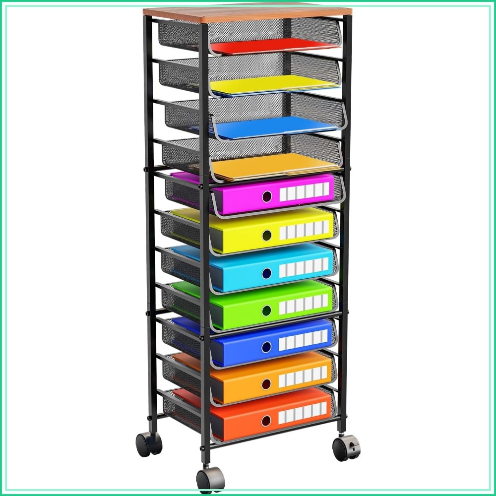 Rolling File Cart - 12-Tier Rolling File Cart with 11