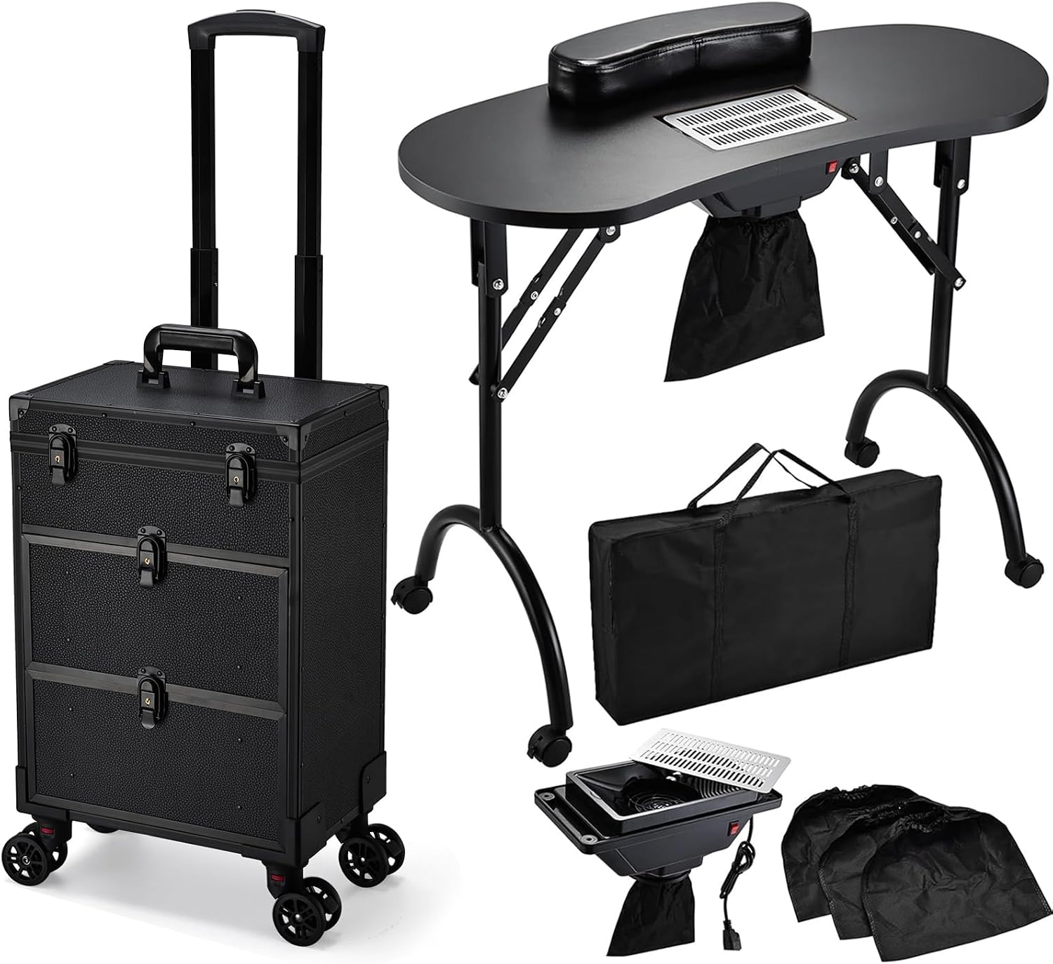 Rolling File Cart - Black Rolling Makeup Train Case Foldable