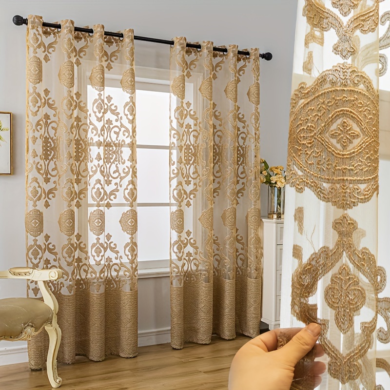 Home Office Rate - 1pc Khaki 3D Embossed Sheer Curtains,