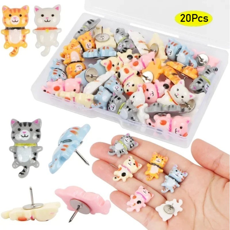 20Pcs Cute Resin Cat Push Pins - огляд і ціна Home Office Image