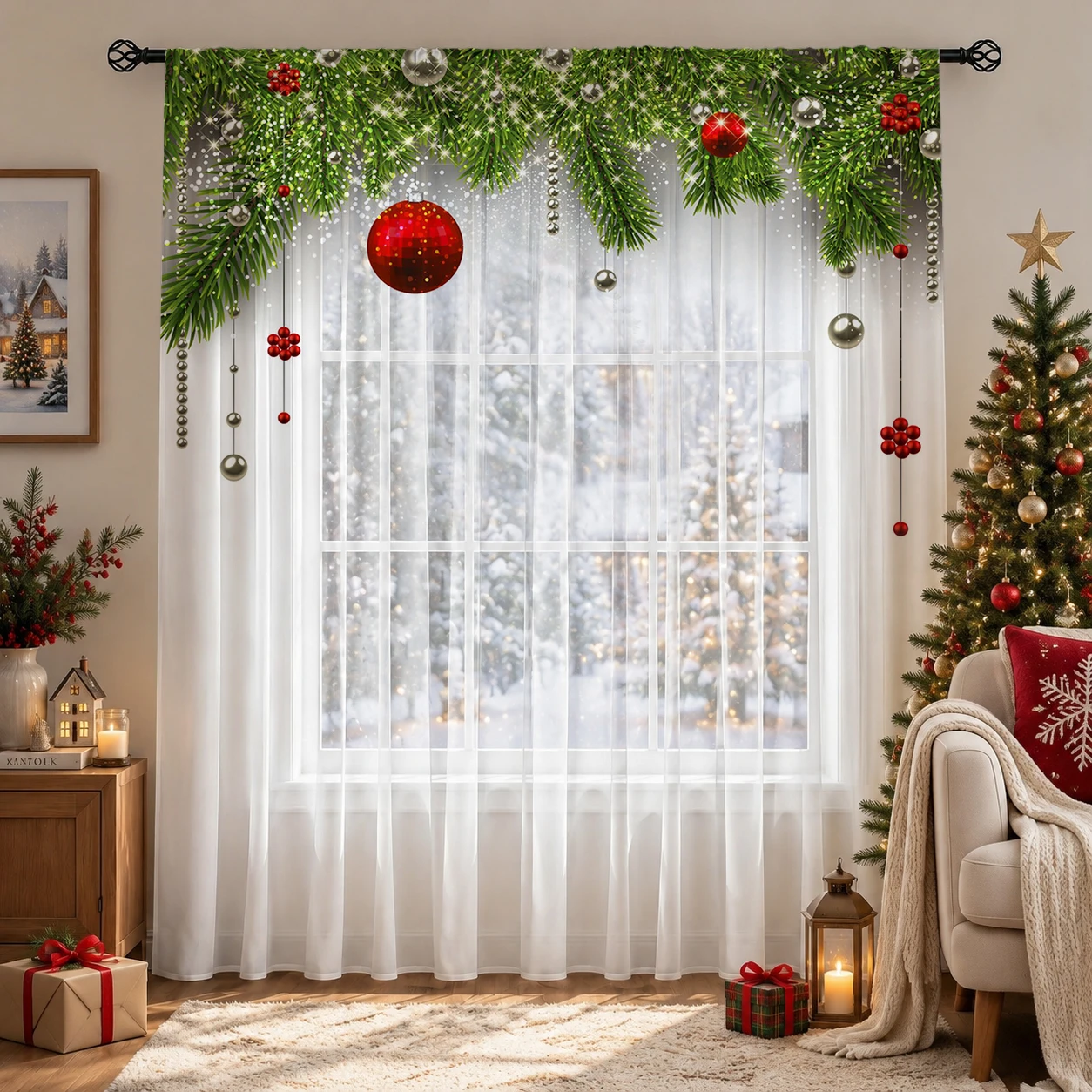 Christmas Gradient Sheer Curta - огляд і ціна Home Office With Plants