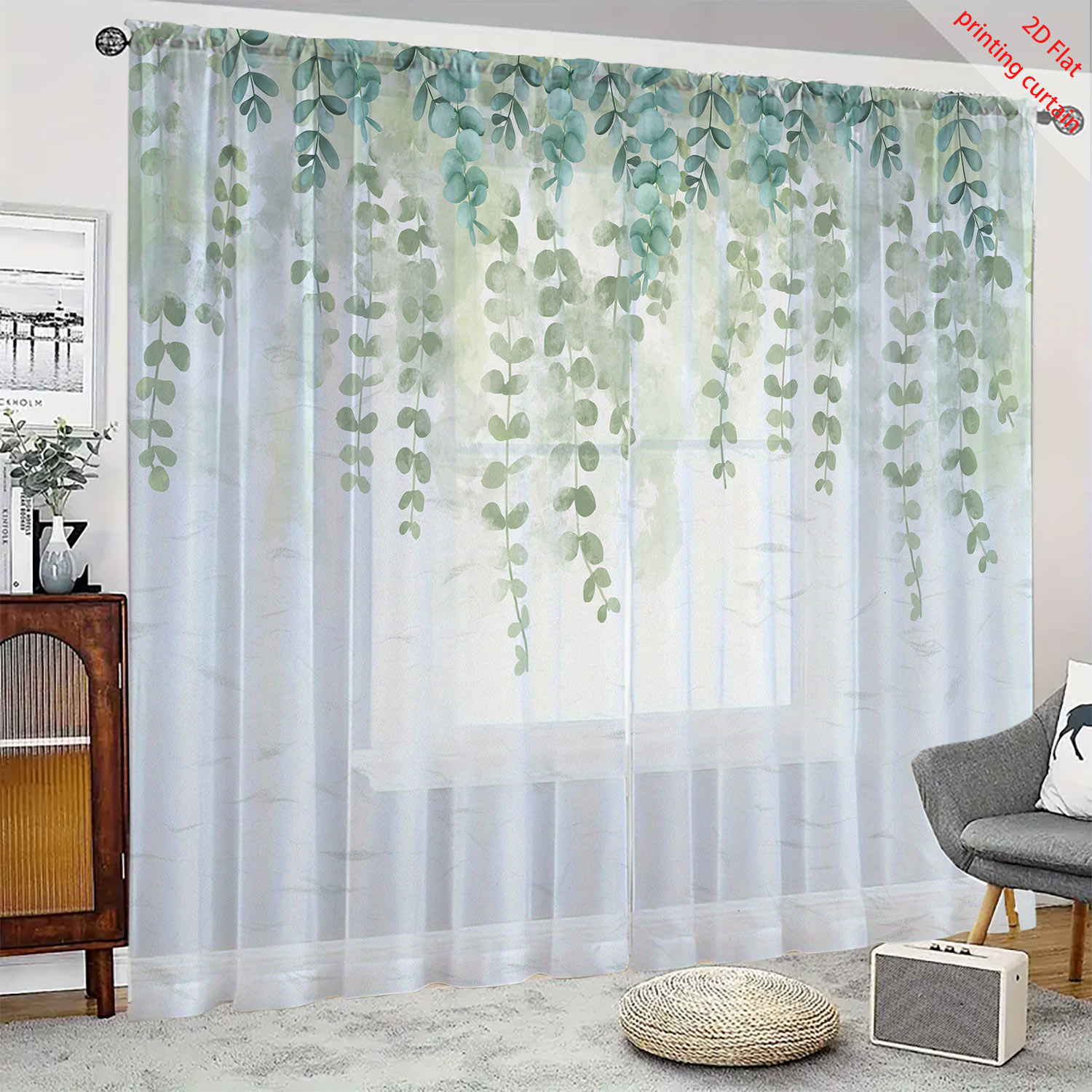 Printed transparent gauze curt - огляд і ціна Home Office With Plants