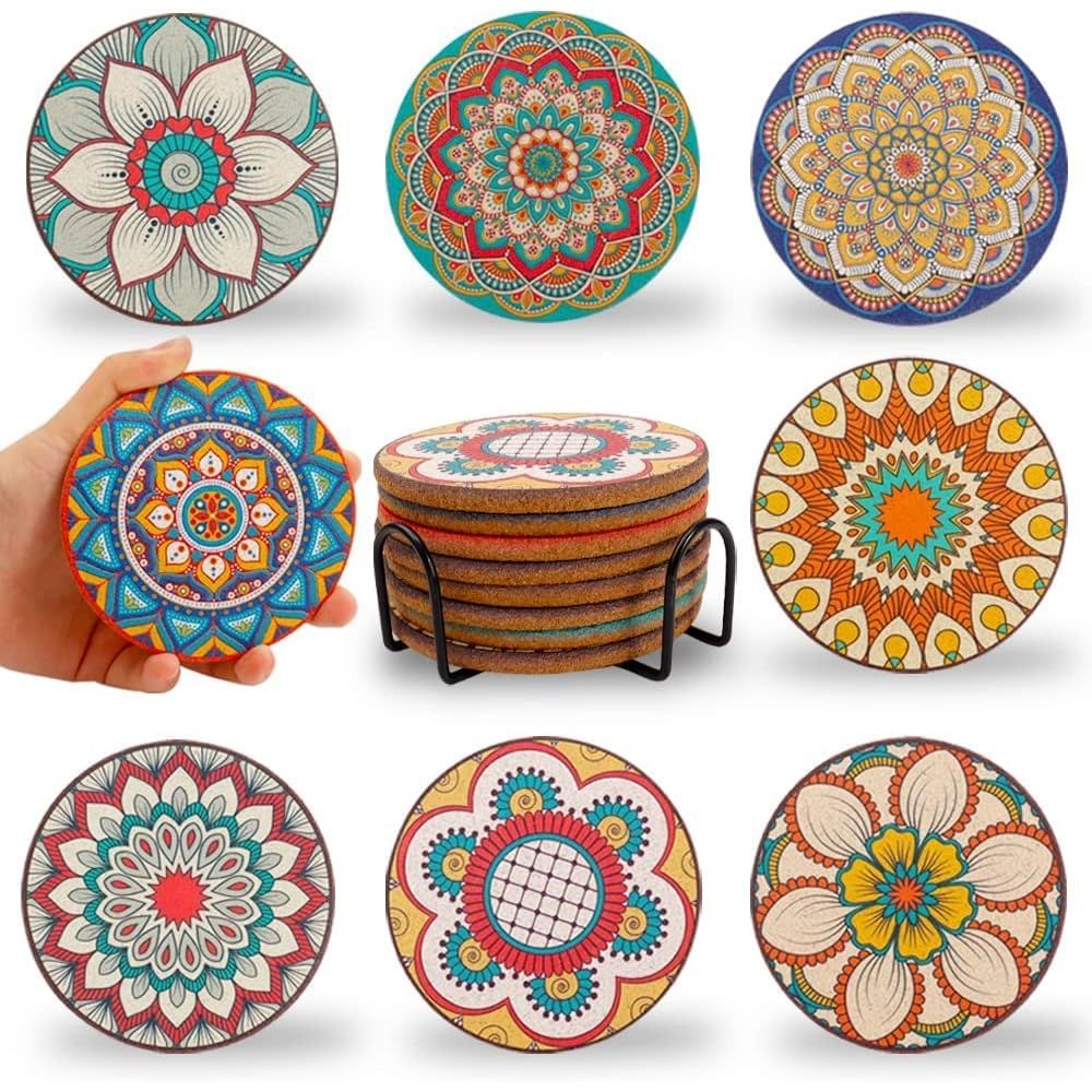 Set of 8 Round Colorful Coaste - огляд і ціна Home Office With Plants