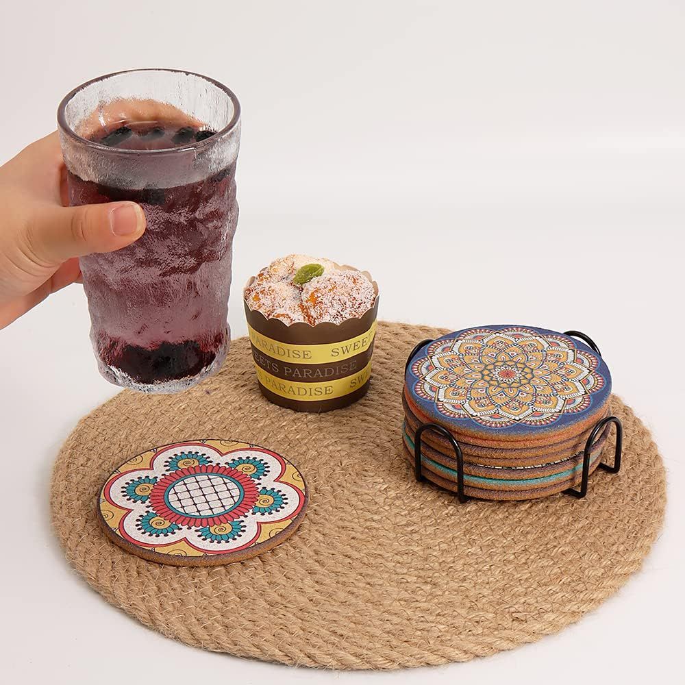 Set of 8 Round Colorful Coaste - огляд і ціна Home Office With Plants