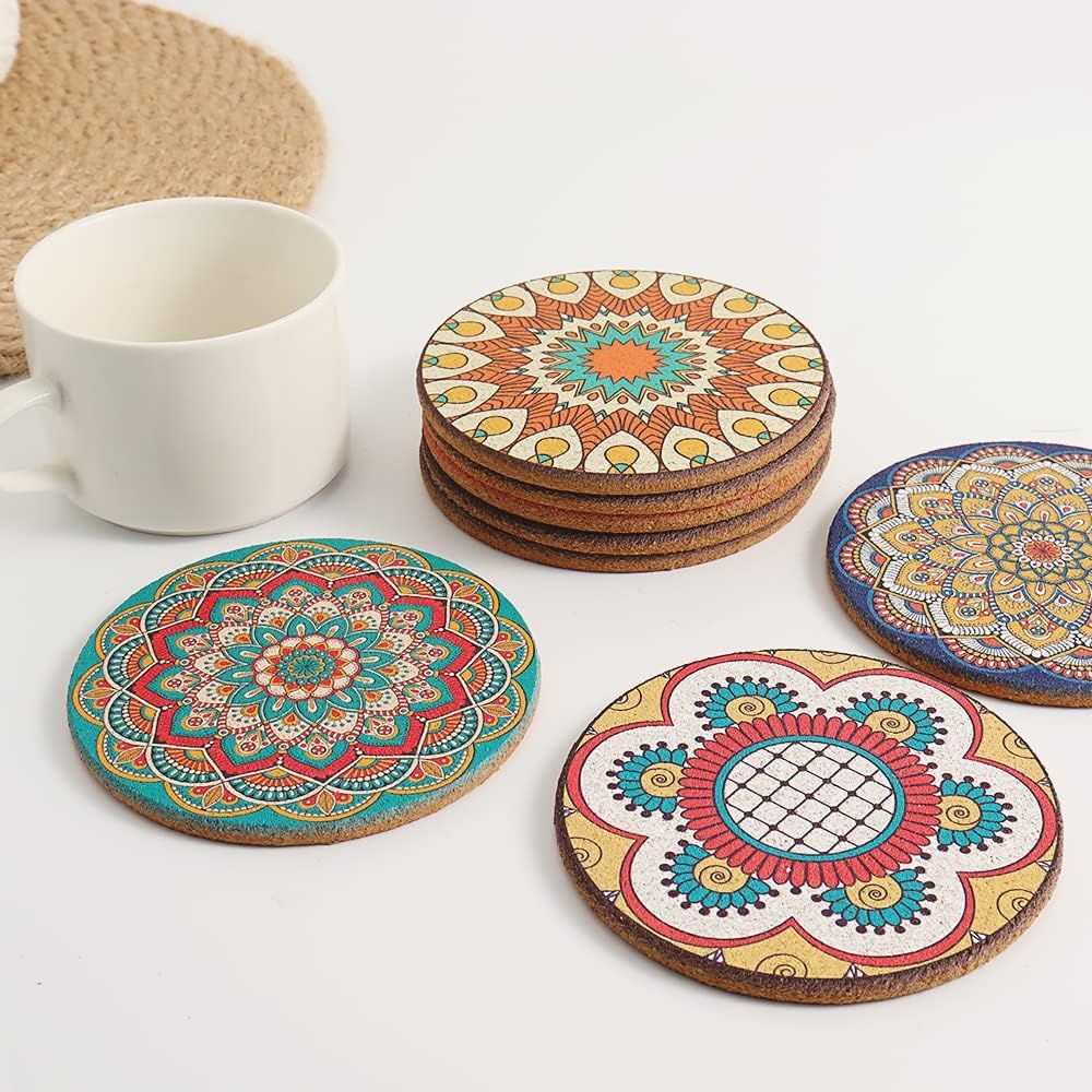 Set of 8 Round Colorful Coaste - огляд і ціна Home Office With Plants
