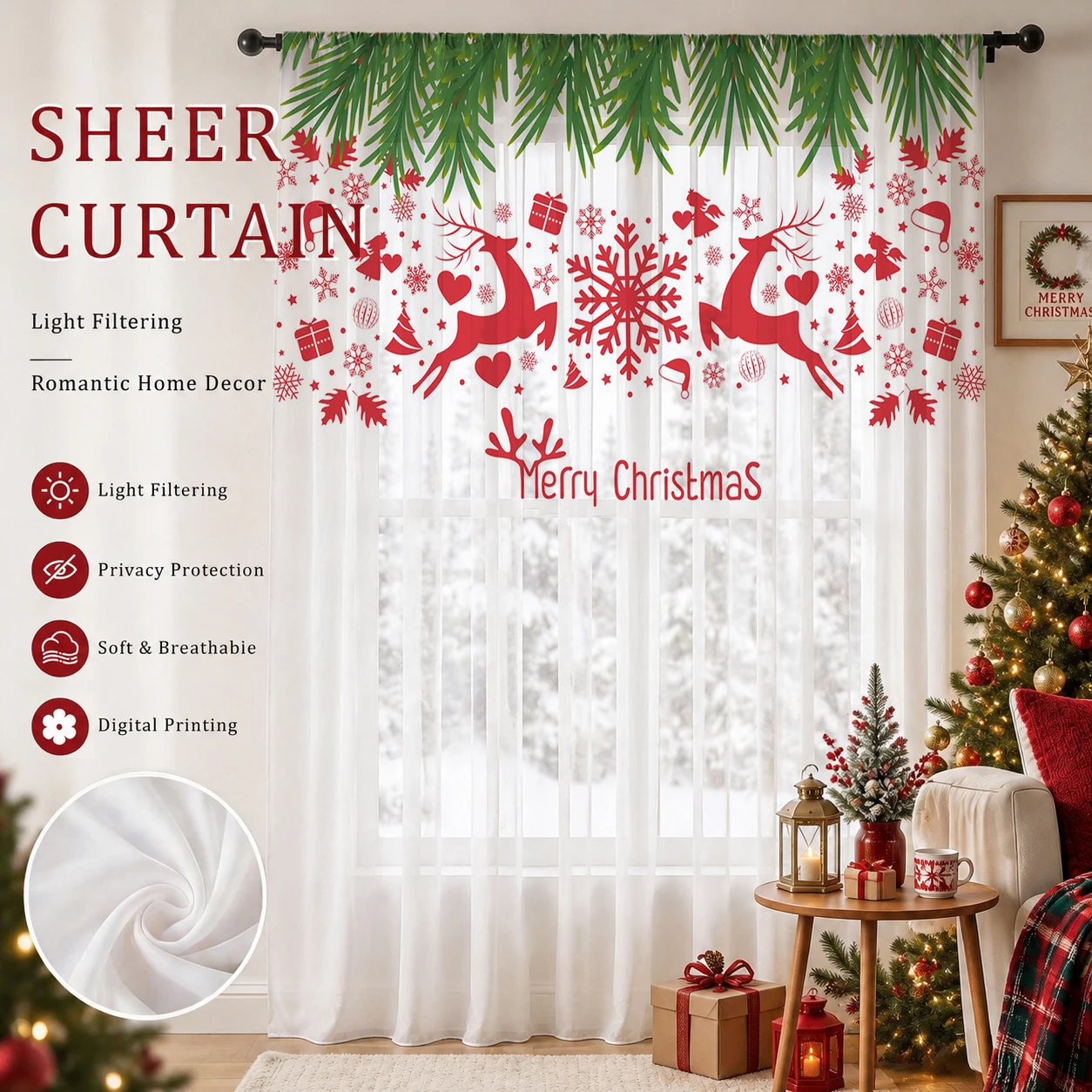Christmas Gradient Sheer Curta - огляд і ціна Home Office With Plants
