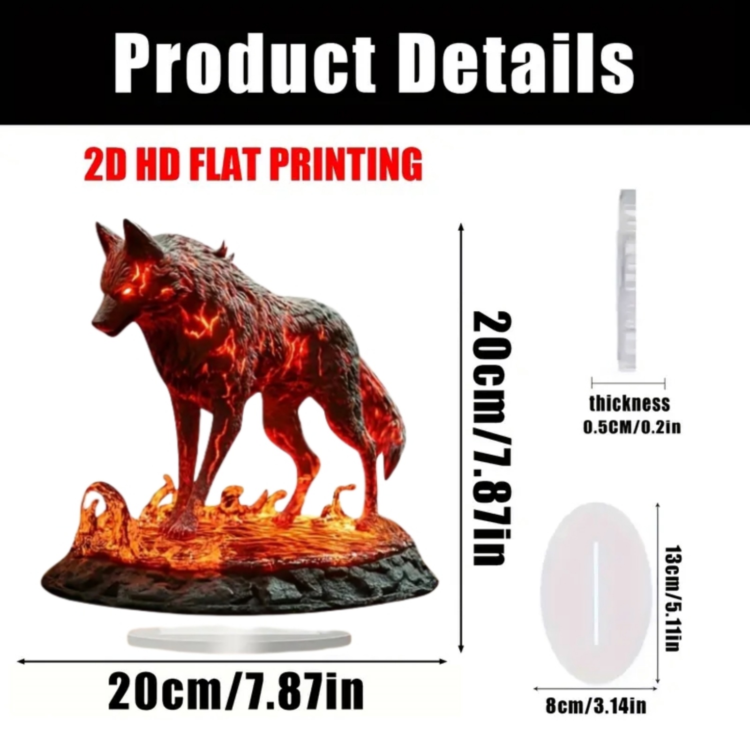 Flame Wolf Statue,2D Flat Acry - огляд і ціна Office Table Home