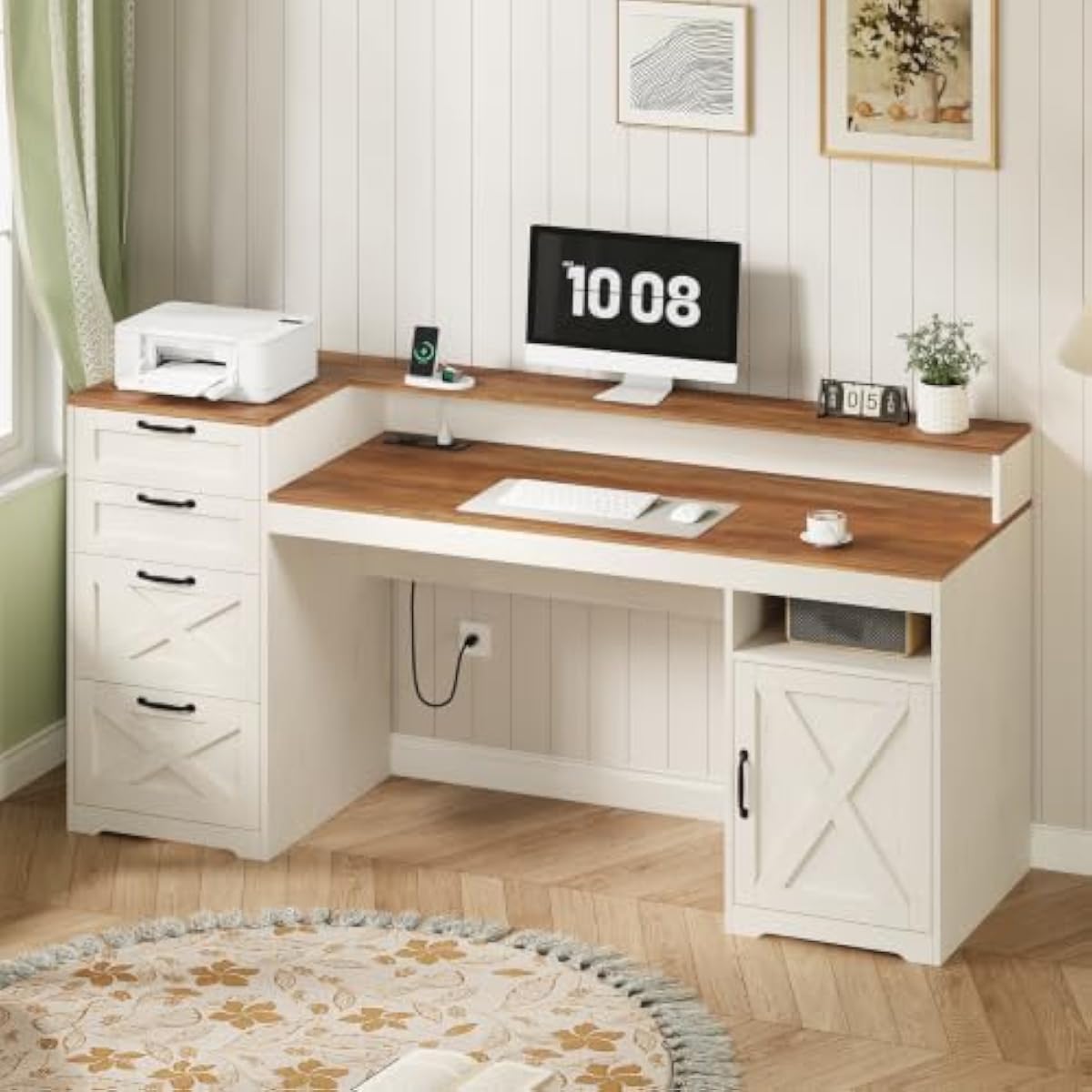 63 inch rustic white engineere - огляд і ціна Monitor Riser Stand