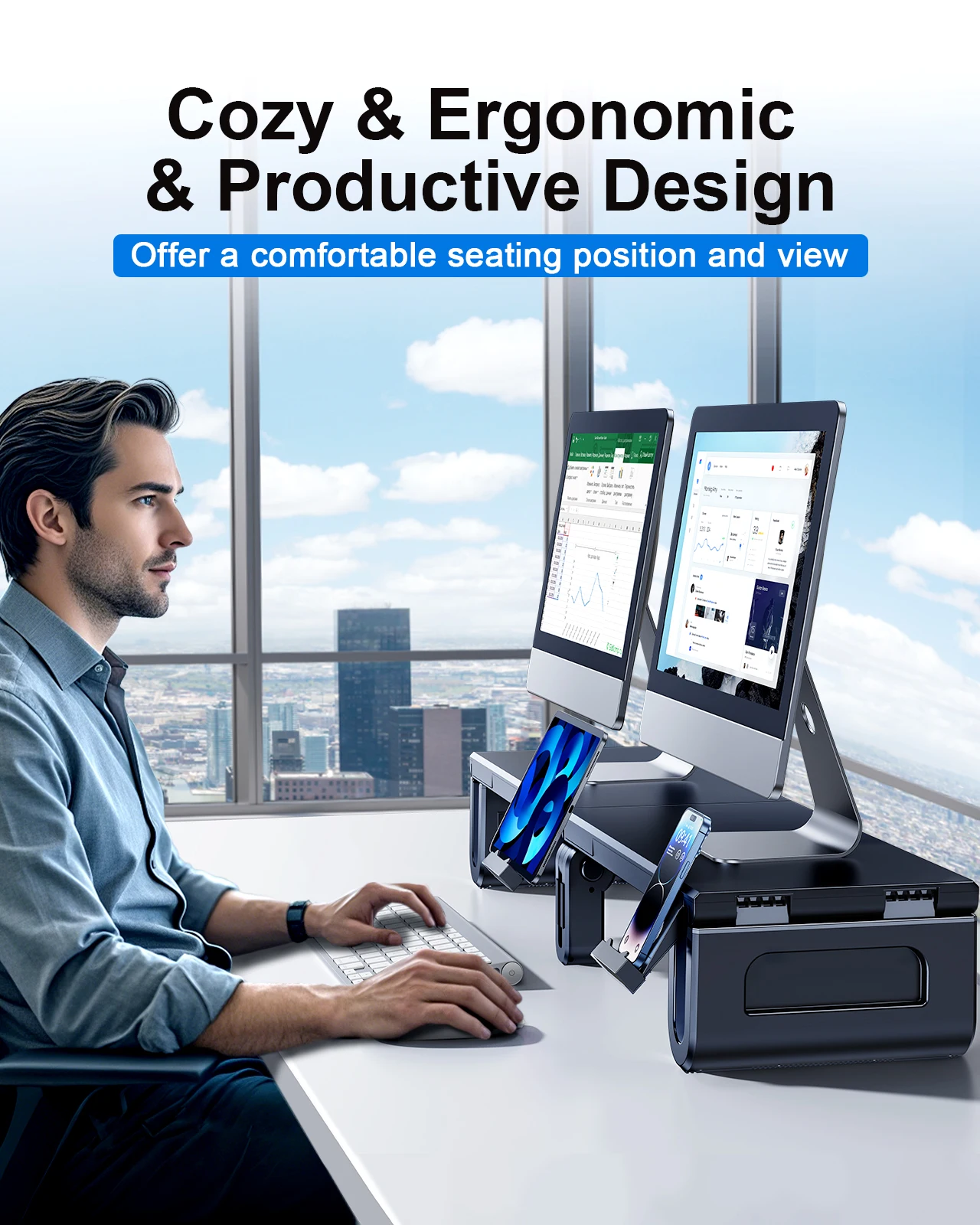Oatsbasf Dual Monitor Stand Ri - огляд і ціна Monitor Riser Stand